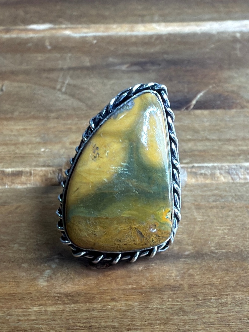 Southwestern Rainforest Jasper Gemstone Ring Size 8.5 Silver 925 Vintage Boho